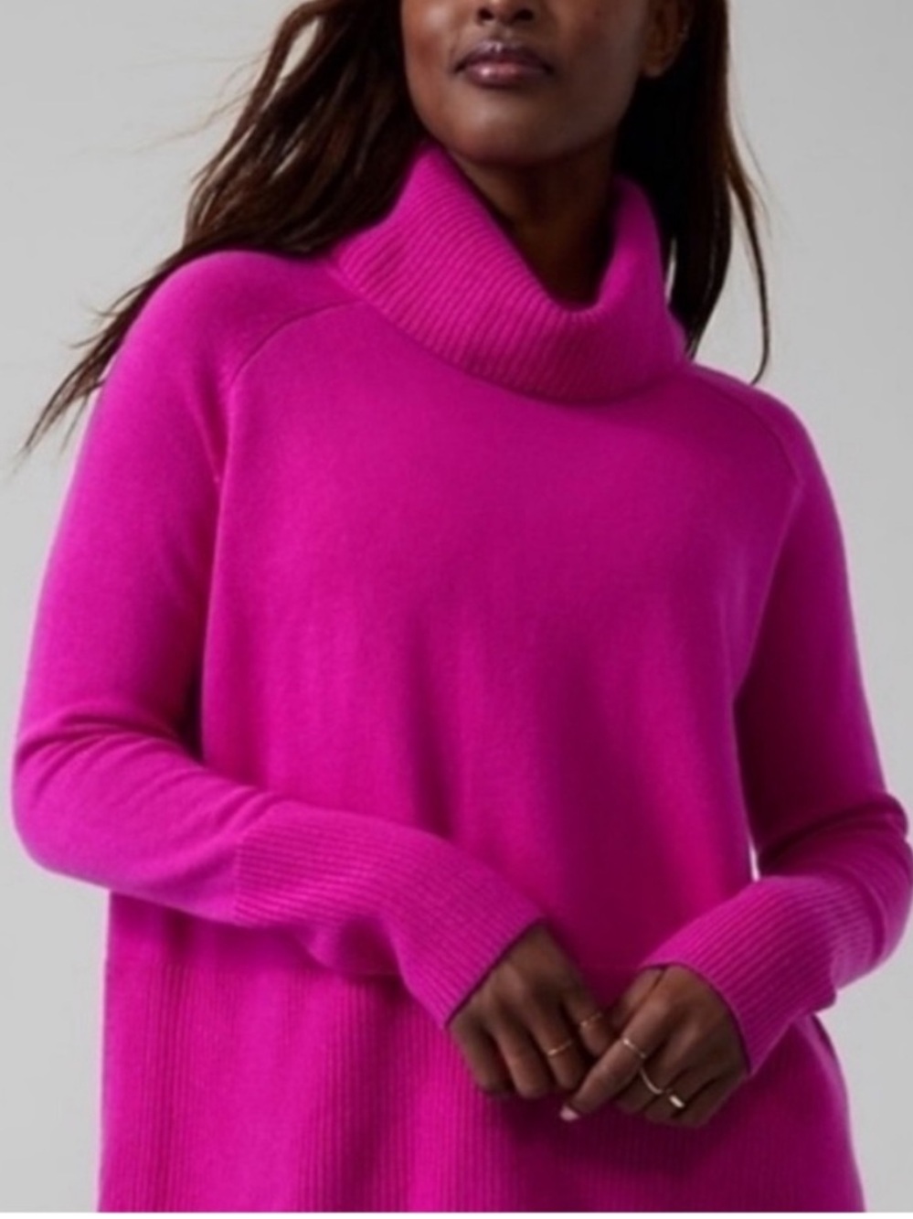 Athleta Wool Cashmere Aspen Turtleneck Sweater Fuchsia Pink Athleisure-Large